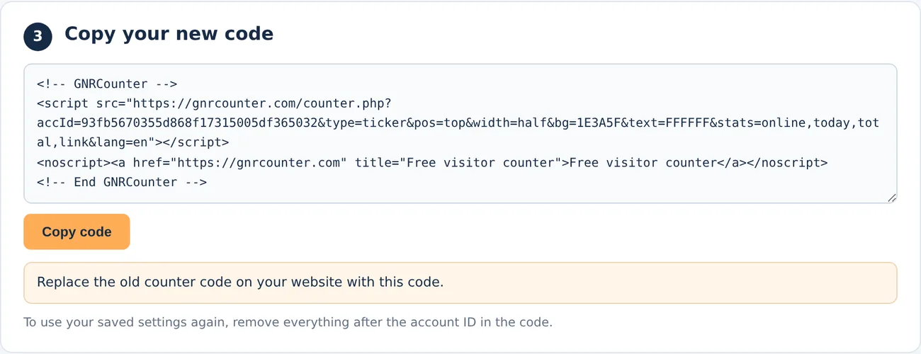 Das neue Codefeld mit der Schaltfläche Code kopieren