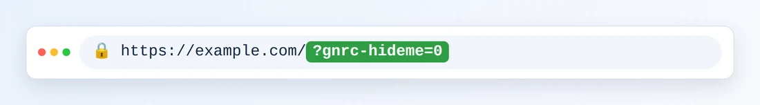 Eine Browser-Adressleiste mit https://example.com/ gefolgt vom hervorgehobenen ?gnrc-hideme=0