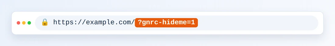 Eine Browser-Adressleiste mit https://example.com/ gefolgt vom hervorgehobenen ?gnrc-hideme=1